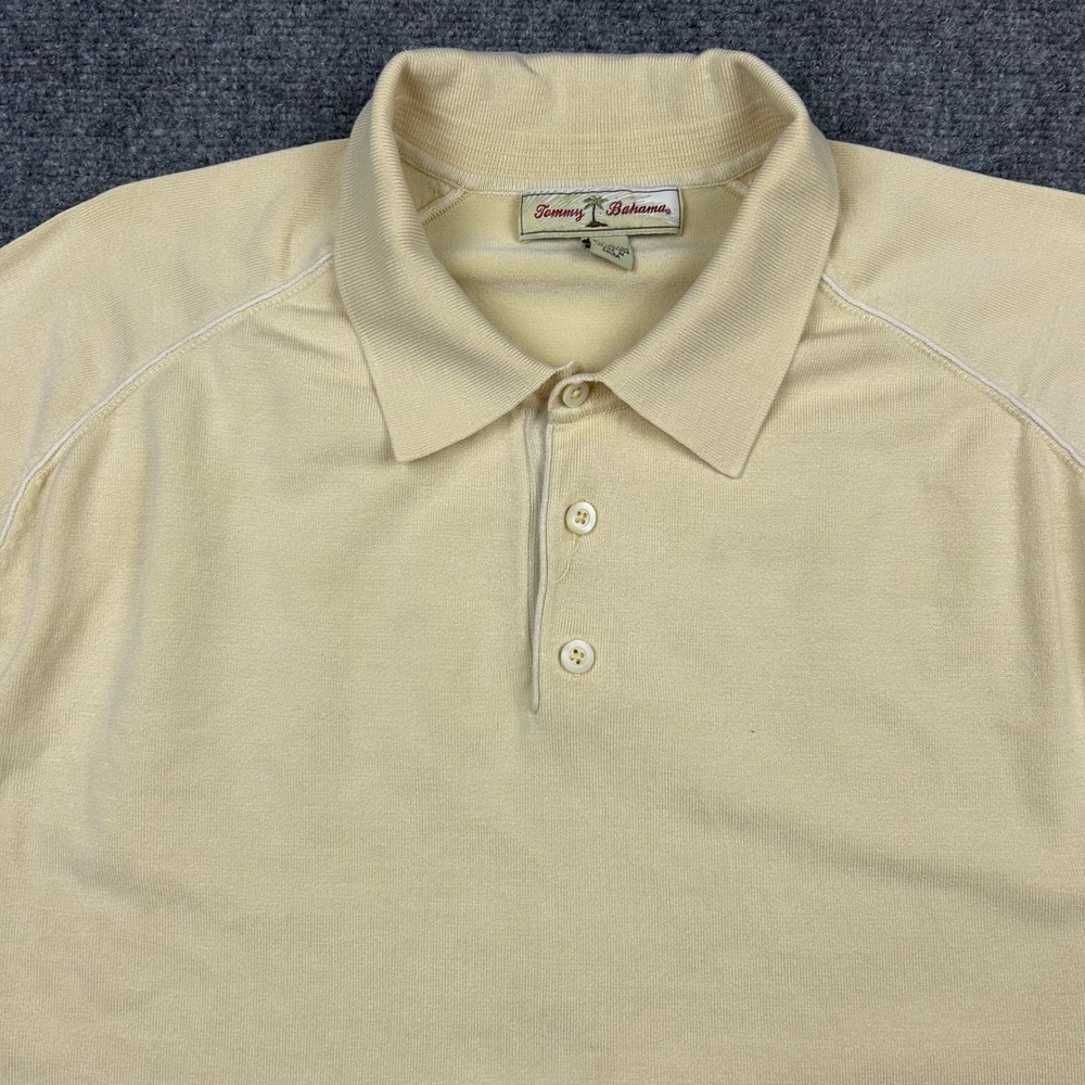 Tommy Bahama Silk Blend Polo Shirt Mens XL Yellow Knit Coastal Raglan Sleeve